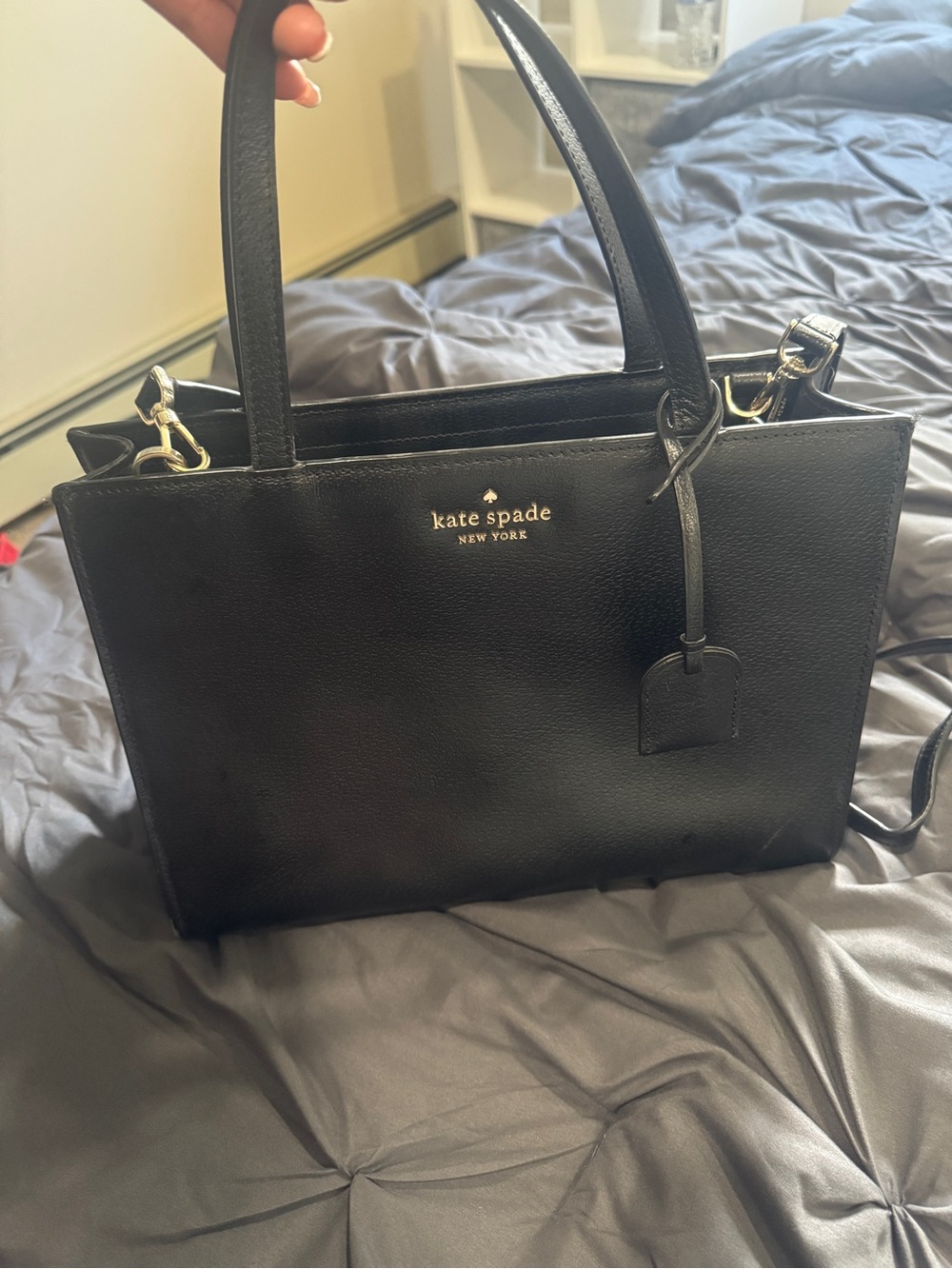kate spade Black Leather Structured Satchel with Gold Hardware